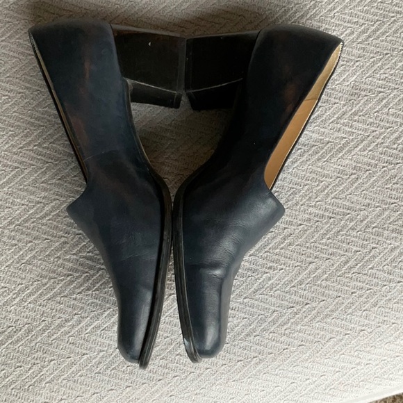 Nine West Block Heel Square Toe High Heeled Shoes Pumps 7 Blue Leather Upper - Picture 7 of 11